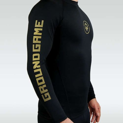 Rashguard Ground Game Athletic Gold Athletic cu mânecă lungă negru RASHATHGOLDLSS