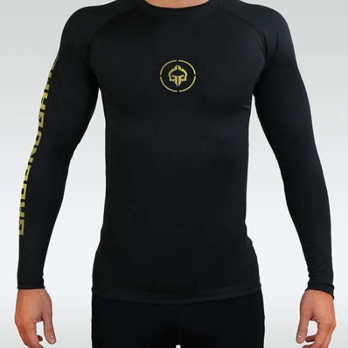 Rashguard Ground Game Athletic Gold Athletic cu mânecă lungă negru RASHATHGOLDLSS