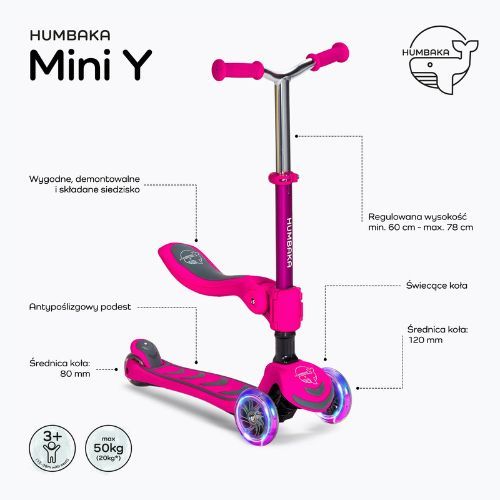 HUMBAKA Mini Y scuter cu trei roți pentru copii roz HBK-S6Y