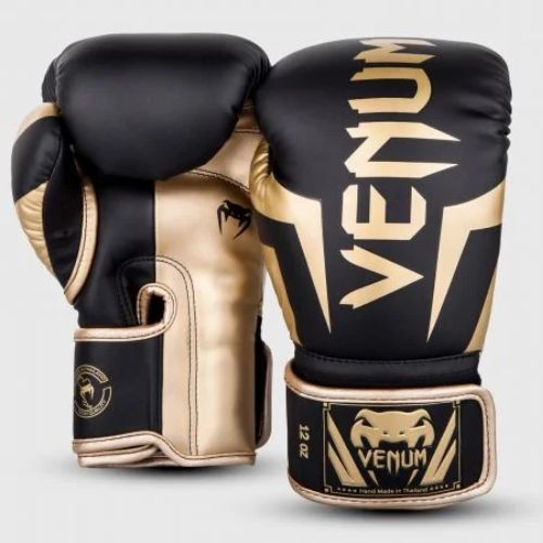 Venum Elite mănuși de box pentru bărbați negru și auriu VENUM-1392