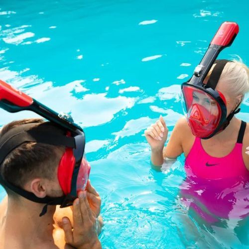 Mască integrală de snorkeling AQUASTIC roșie SMA-01SC