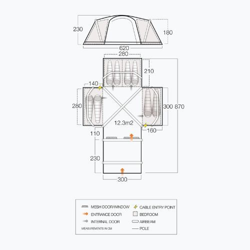 Vango Diablo II Air 850XL albastru TEQDIABAIS0DTIR Cort de camping pentru 8 persoane Diablo II Air 850XL albastru TEQDIABAIS0DTIR