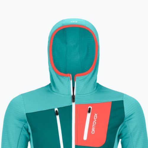 Hanorac cu glugă cu glugă Ortovox Fleece Grid pentru femei turcoaz 8720100036