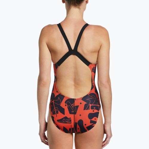 Costum de baie dintr-o singură piesă pentru femei Nike Multiple Print Fastback portocaliu NESSC050-631