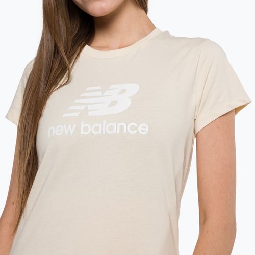 T-shirt pentru femei New Balance Essentials Stacked Logo Co bej NBWT31546