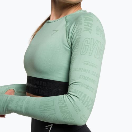 Gymshark Vision Crop Top pentru femei cu mânecă lungă de antrenament verde/negru