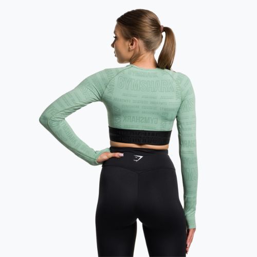 Gymshark Vision Crop Top pentru femei cu mânecă lungă de antrenament verde/negru