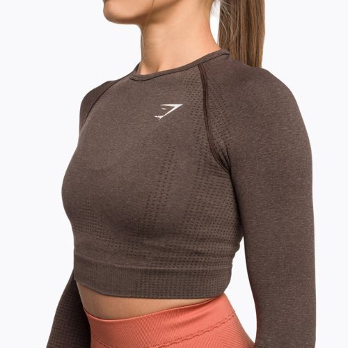 Top cu mânecă lungă pentru femei pentru antrenament Gymshark Vital Seamless Crop Top penny brown marl