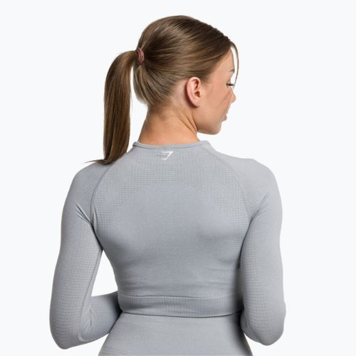 Tricou cu mânecă lungă de antrenament pentru femei Gymshark Vital Seamless Crop Top gri deschis