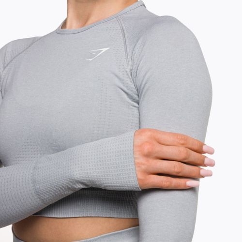 Tricou cu mânecă lungă de antrenament pentru femei Gymshark Vital Seamless Crop Top gri deschis