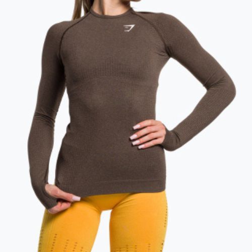 Tricou de antrenament pentru femei cu mânecă lungă Gymshark Vital Seamless Top maro/alb
