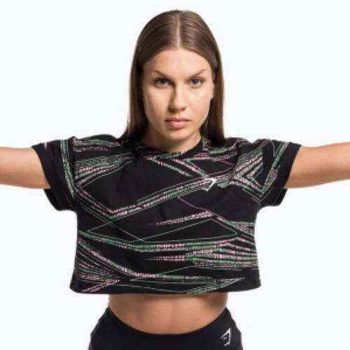 Tricou de antrenament pentru femei Gymshark Zone Graphic Crop negru/lime