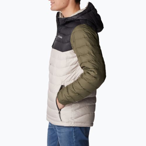 Jachetă cu glugă Columbia Powder Lite cu glugă pentru bărbați, de culoare închisă, de culoare verde piatră/shark/stone green