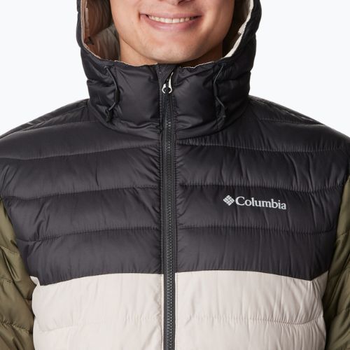 Jachetă cu glugă Columbia Powder Lite cu glugă pentru bărbați, de culoare închisă, de culoare verde piatră/shark/stone green