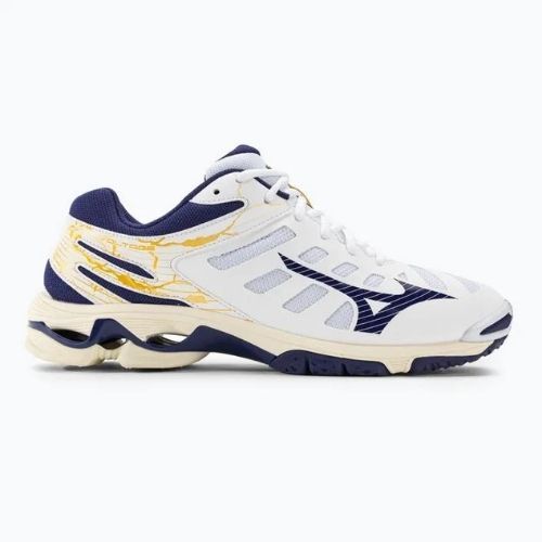 Pantofi de volei pentru bărbați Mizuno Wave Voltage alb / panglică albastră / mp gold