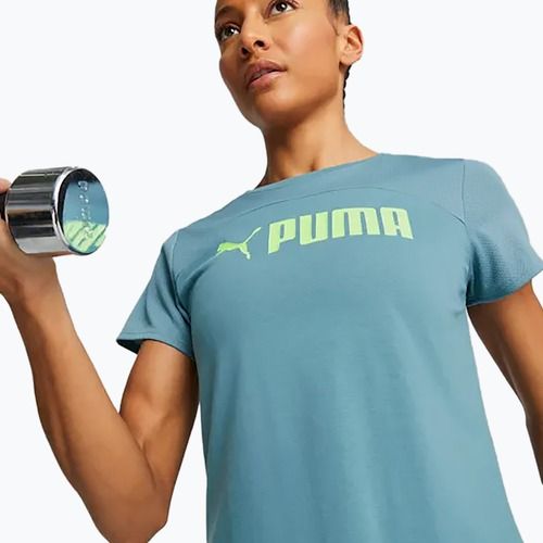 Tricoul de antrenament pentru femei PUMA Fit Logo Ultrabreathe albastru îndrăzneț/verde rapid