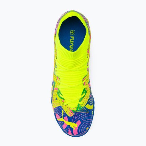 PUMA Future Match Energy IT + Mid Jr ghete de fotbal pentru copii ultra albastru/alerta galbenă/roz luminos