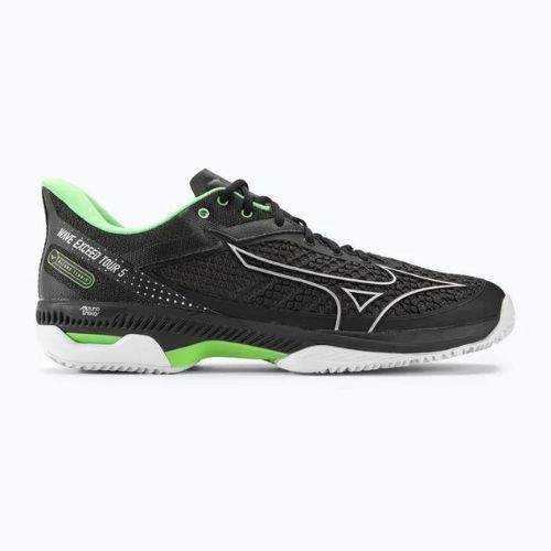 Pantofi de tenis pentru bărbați Mizuno Wave Exceed Tour 5 CC negru / argintiu / verde techno
