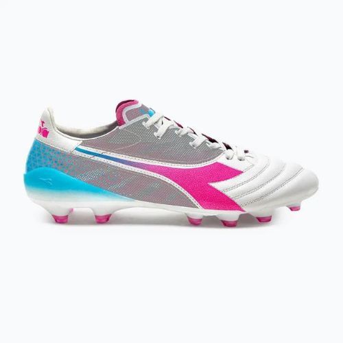 Ghete de fotbal Diadora Brasil Elite Veloce GR ITA LPX pentru bărbați, alb/roz fluo/albastru fluo