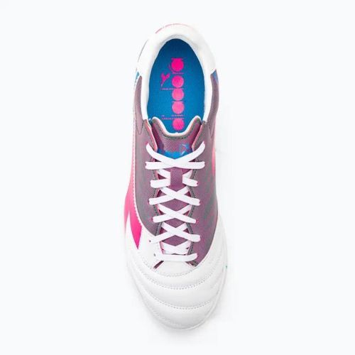 Ghete de fotbal pentru bărbați Diadora Brasil Elite Veloce GR TFR alb/roz fluo/albastru fluo