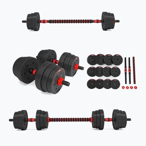 Set de gantere cu conexiune la halteră HMS SGP20 20 kg negru/roșu