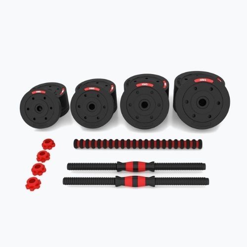 Set de gantere cu conexiune la halteră HMS SGP30 30 kg negru/roșu