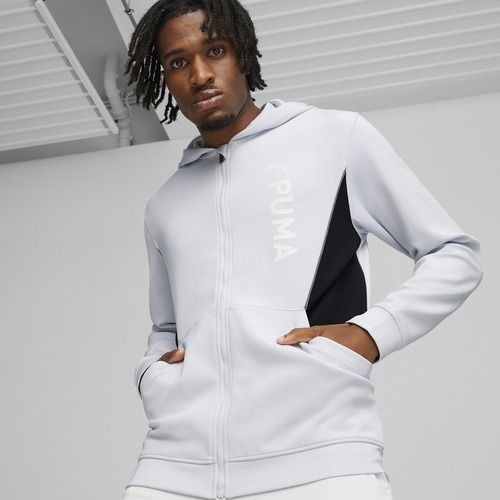 Bluză de antrenament pentru bărbați PUMA Fit Double Knit FZ Hoodie silver mist