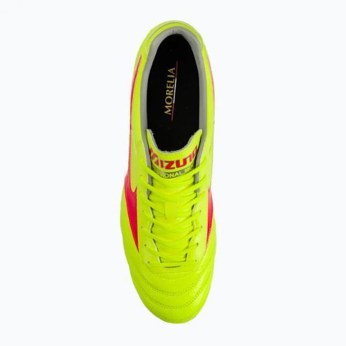 Încălțăminte de fotbal pentru bărbați Mizuno Morelia II Pro MD safety yellow/fiery coral 2/galaxy silver