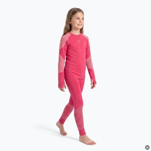 Set complet de lenjerie termică pentru copii KADVA Frosty Jrg Set fără cusături roz