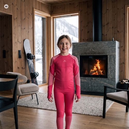 Set complet de lenjerie termică pentru copii KADVA Frosty Jrg Set fără cusături roz