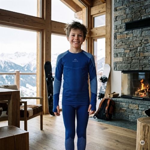 Set complet de lenjerie termică pentru copii KADVA Frosty Jrb Set, fără cusături, bleumarin