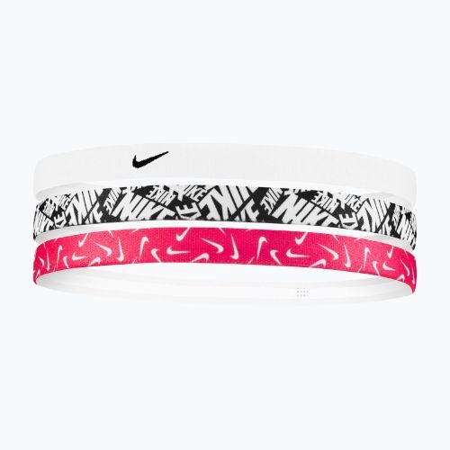 Bentiță Nike Printed Headbands 3 buc. white/aster pink/black