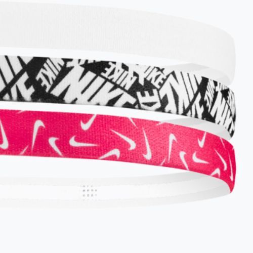 Bentiță Nike Printed Headbands 3 buc. white/aster pink/black