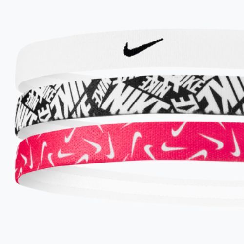 Bentiță Nike Printed Headbands 3 buc. white/aster pink/black