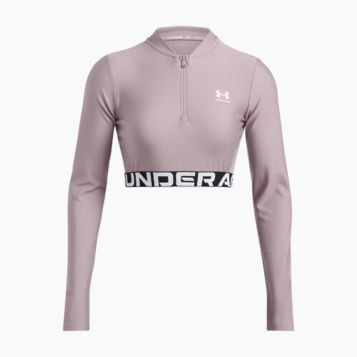 Femei Under Armour Heat Gear Rib 1/4 Zip tetra gri / alb top de formare