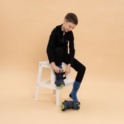 Ghete de zăpadă pentru copii KADVA Snowey Mid WaterProof bleumarin/verde