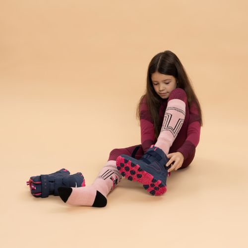 Cizme de zăpadă pentru copii KADVA Snowey Mid WaterProof bleumarin/fucsia