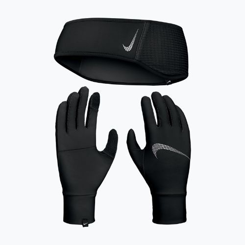 Set pentru femei bentiță + mănuși Nike Essential Running black/black/silver