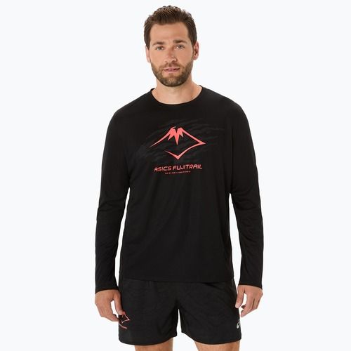 Longsleeve de alergare pentru bărbați ASICS Fujitrail Logo performance black/carbon/coral reefl
