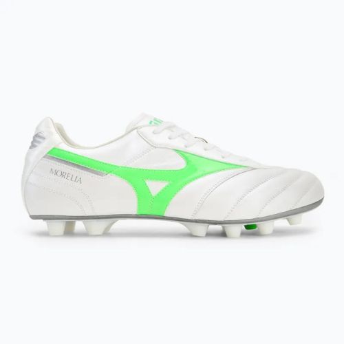 Încălțăminte de fotbal pentru bărbați Mizuno Morelia II Elite Md white/neon green/galaxy silver