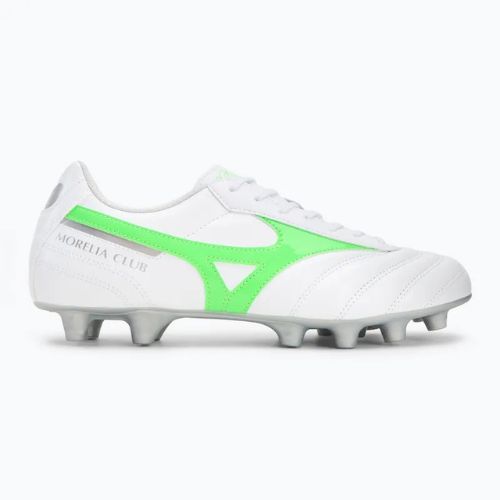 Încălțăminte de fotbal pentru bărbați Mizuno Morelia II Club Md white/neon green/galaxy silver