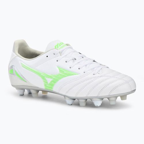 Încălțăminte de fotbal pentru bărbați Mizuno Morelia Neo IV Pro Mix white/neon green/cool gray 3c