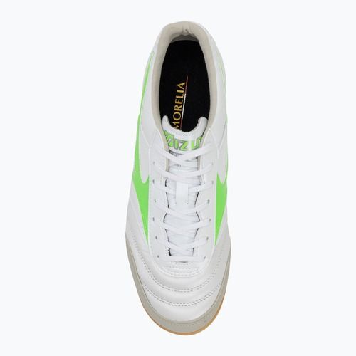 Încălțăminte de fotbal pentru bărbați Mizuno Morelia Sala Elite IN white/neon green/galaxy silver