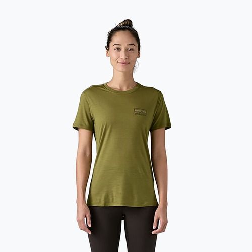 Tricou pentru femei Patagonia Cap Cool Merino Blend Graphic Shirt fitz roy strata: rinsed green