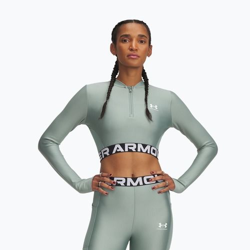 Top de antrenament pentru femei Under Armour Heat Gear Rib 1/4 Zip silica green/silica green/white