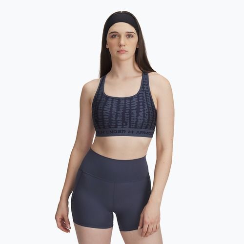 Sutien de antrenament  Under Armour Crossback Mid Print downpour gray/midnight navy/midnight navy