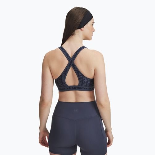 Sutien de antrenament  Under Armour Crossback Mid Print downpour gray/midnight navy/midnight navy