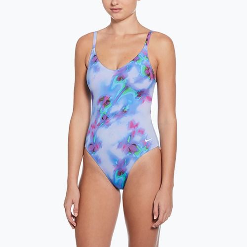 Costum de baie dintr-o piesă pentru femei Nike Floral Blur V-Neck hydrangeas