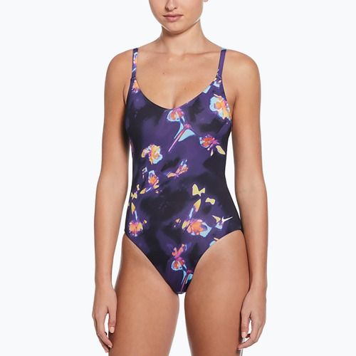 Costum de baie dintr-o piesă pentru femei Nike Floral Blur V-Neck black