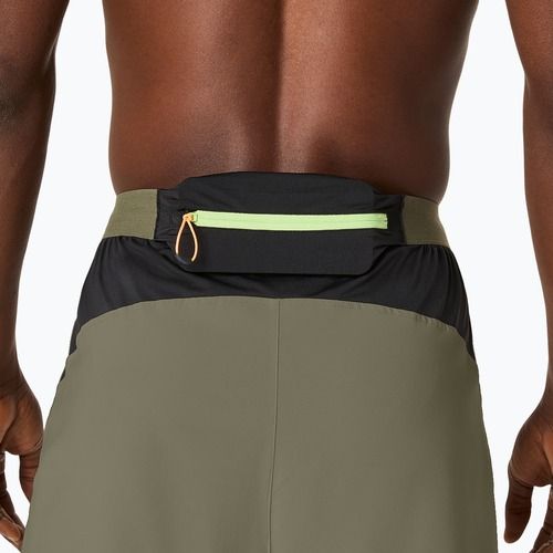 Pantaloni scurți de alergare pentru bărbați ASICS Fujitrail All Over Print 5IN mantle green